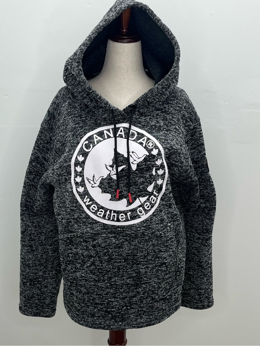 Canada Weather Gear Women’s Black Grey Marled Knit Pullover Sweatshirt Hoodie XL